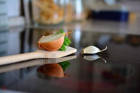 kitchen counter with wooden spoon
