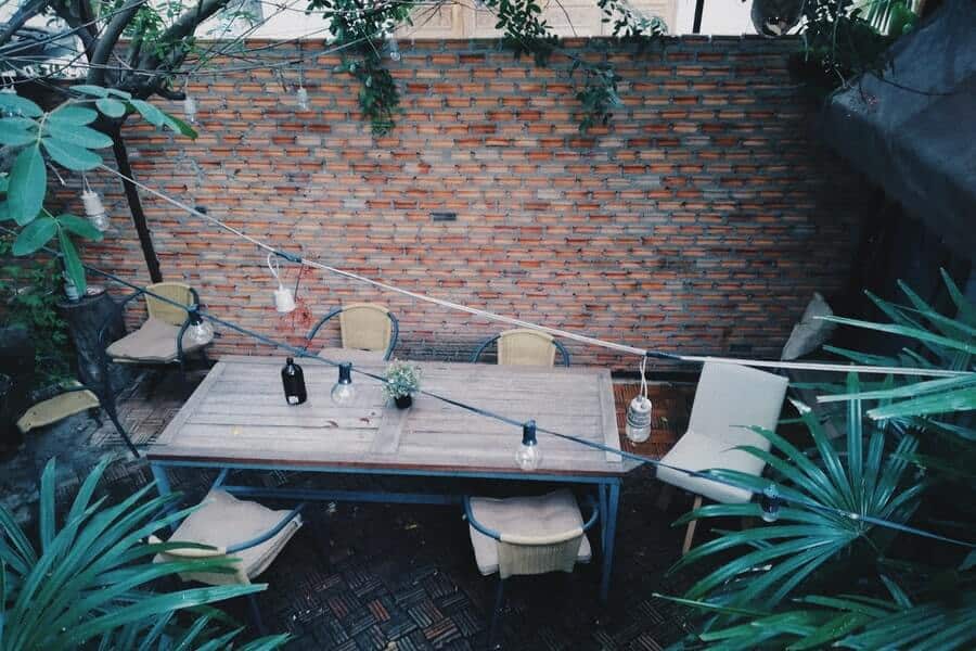 a courtyard garden seating area