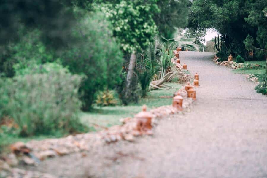 a garden pathway sloping upwards