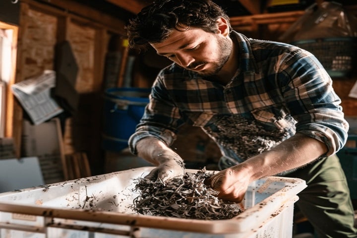 adding bedding and compost on how to make a wormery