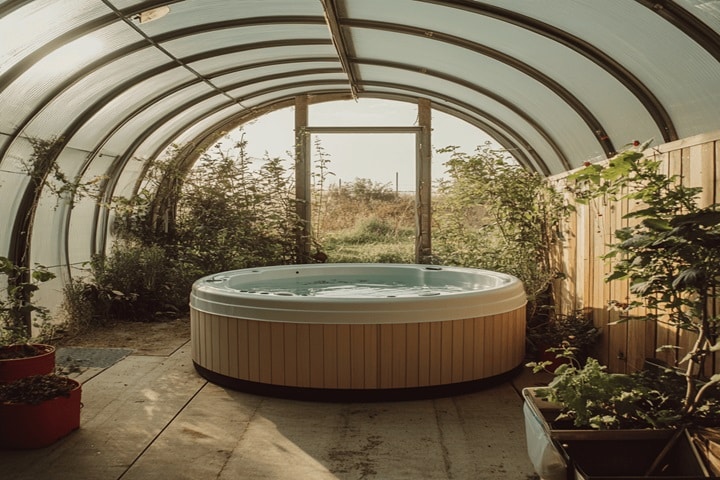 polytunnel ideas hot tub