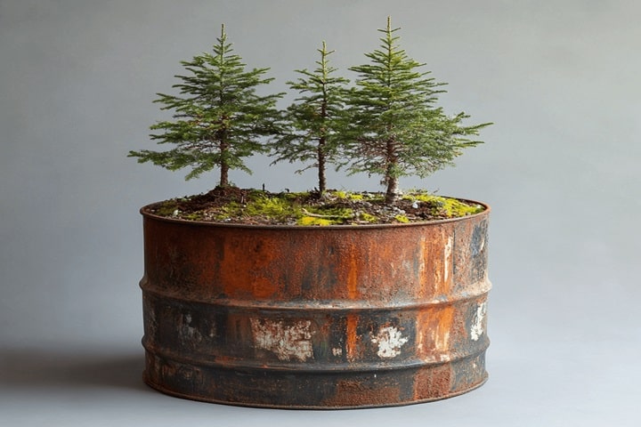 upcycled plant pots made from a 50 gallon drum