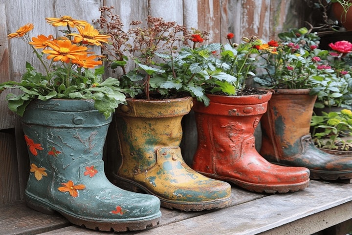 upcycled plant pots made from boots