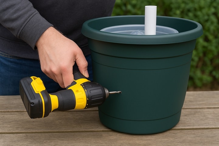 how to make a planter self watering drain hole