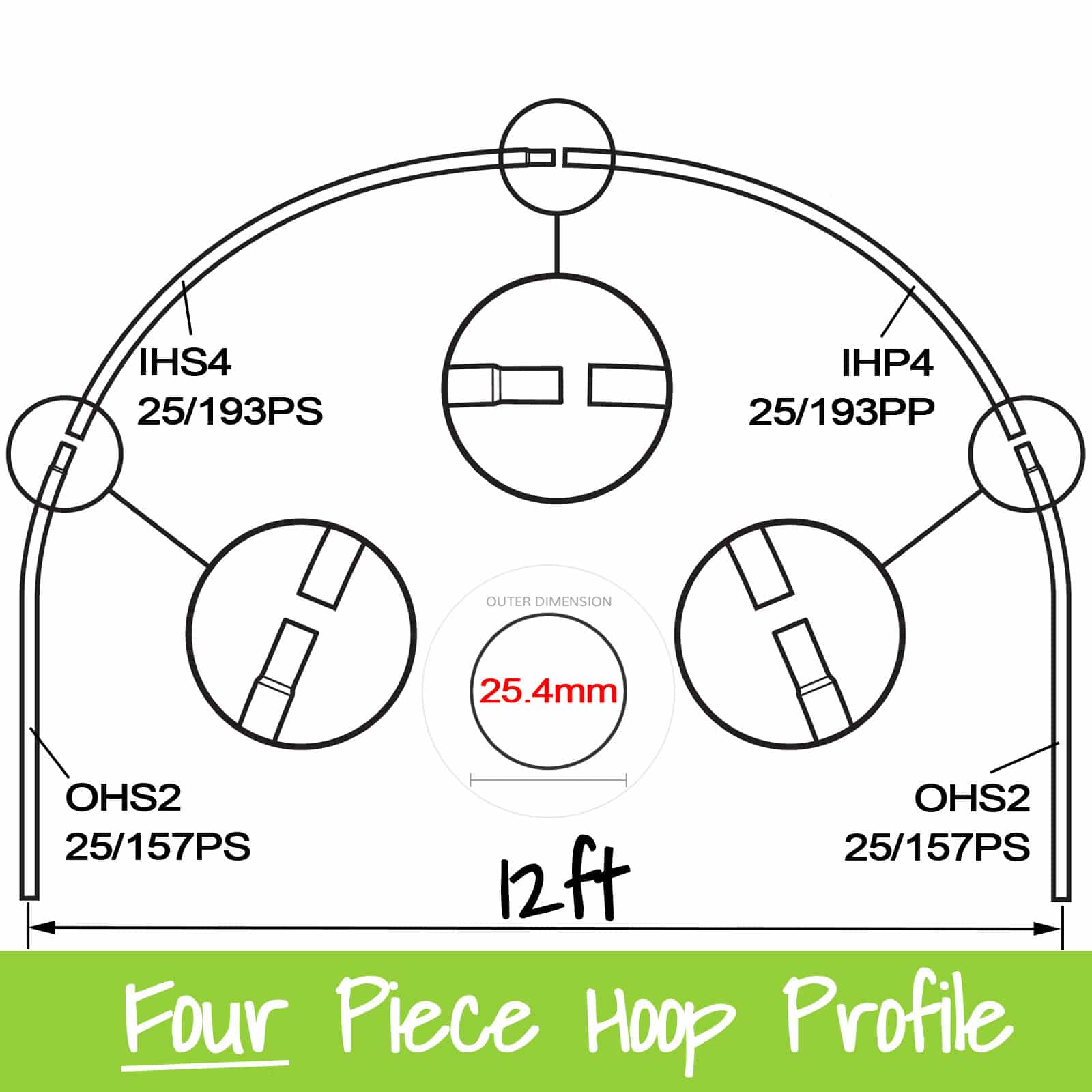 12ft (3.66m) Wide Polytunnel Hoop