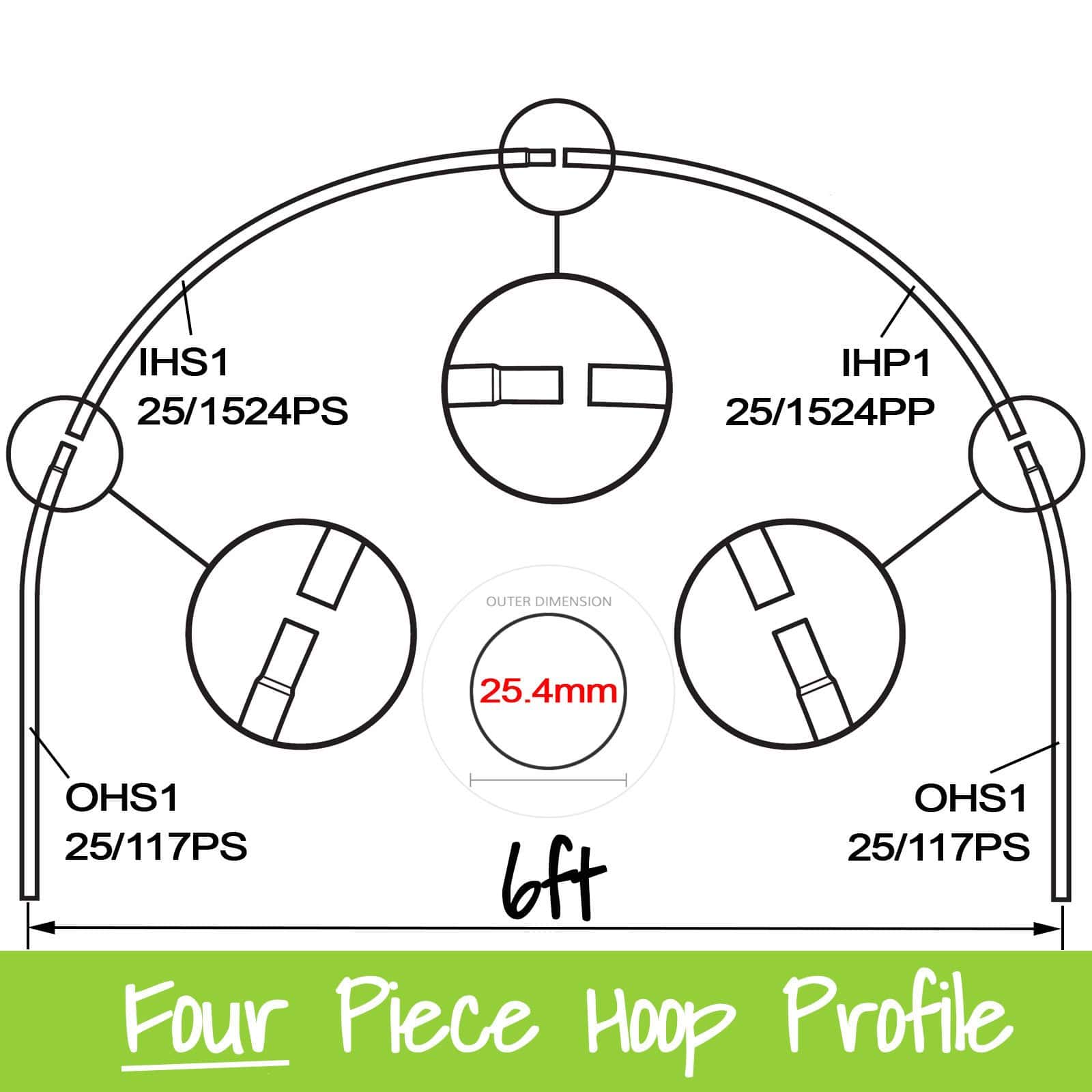 6ft (1.83m) Wide Polytunnel Hoop