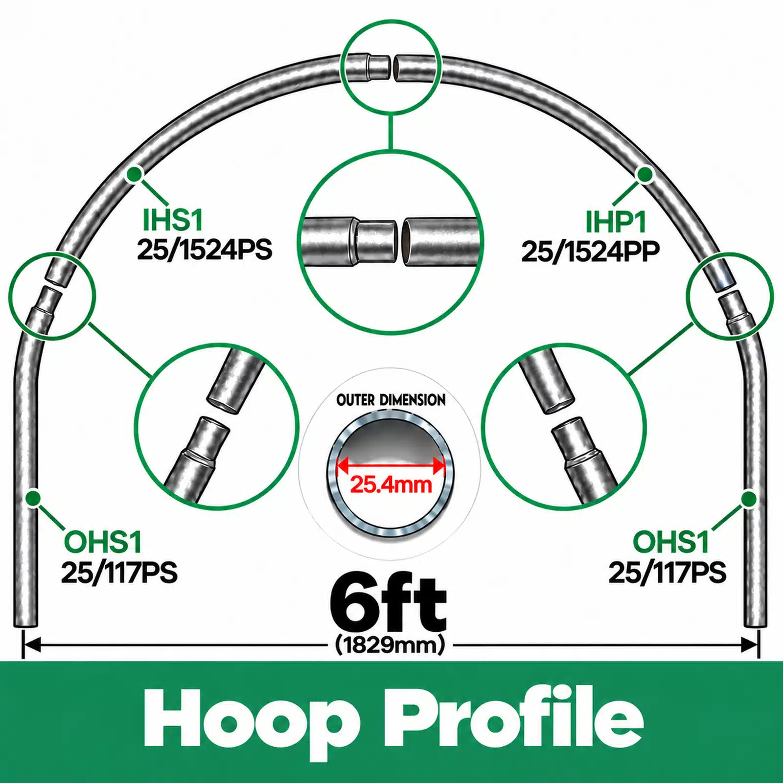 6ft (1.83m) Wide Polytunnel Hoop