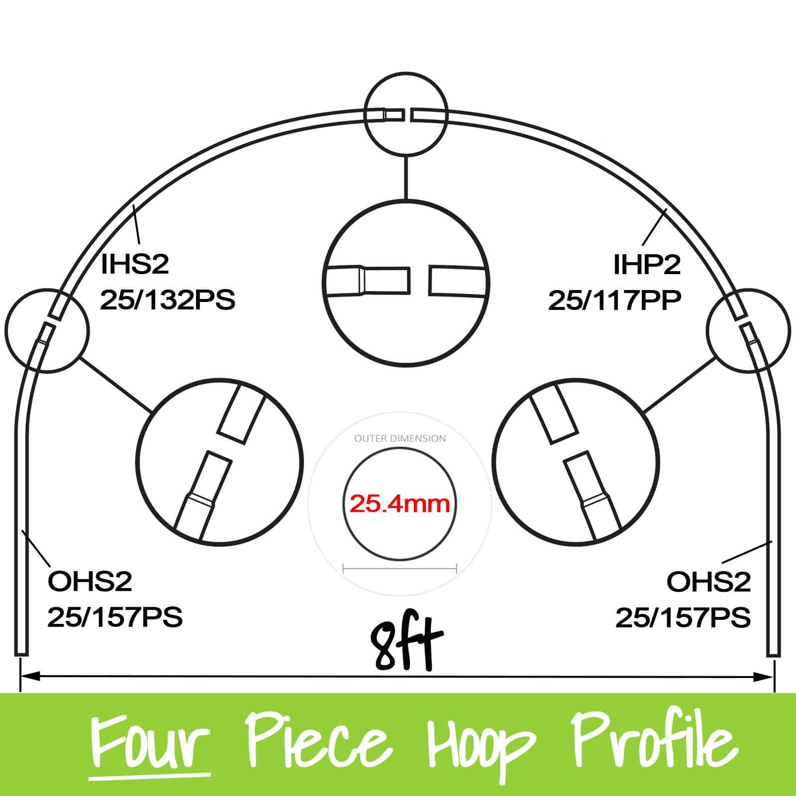 8ft (2.44m) Wide Polytunnel Hoop