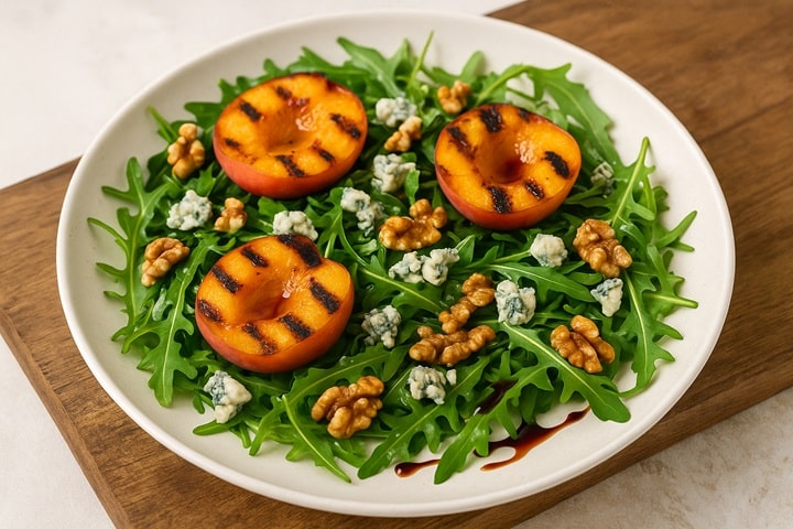 summer recipes charred peach and rocket salad