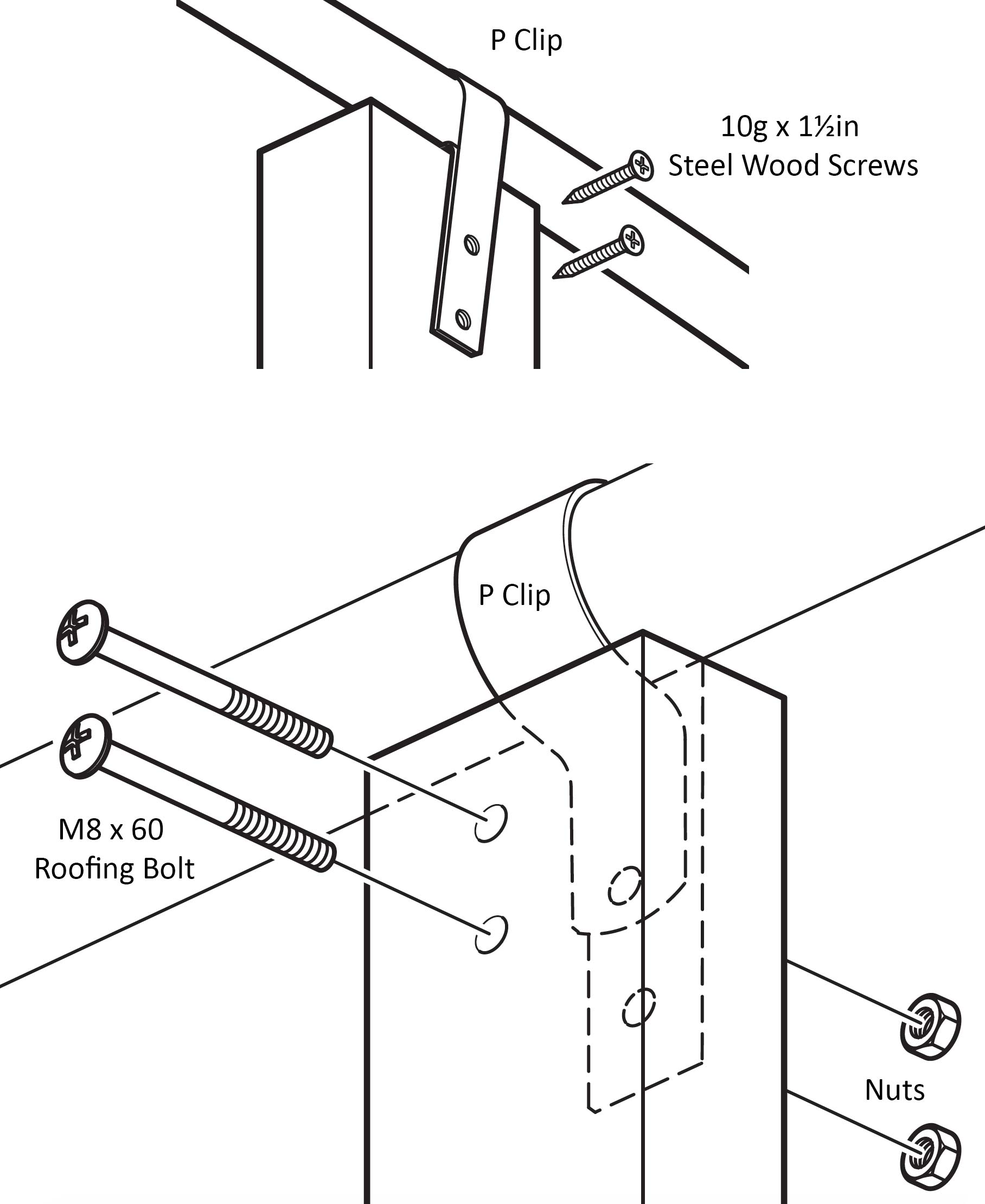 P clip assembly 25.4mm & 35.0mm