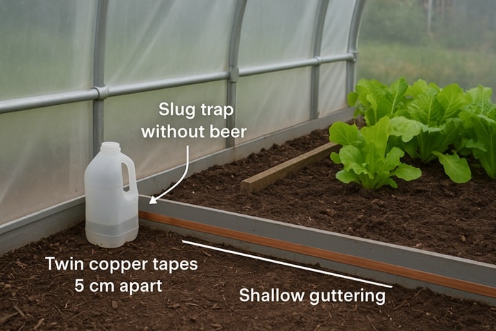 slug traps laying defence in a polytunnel