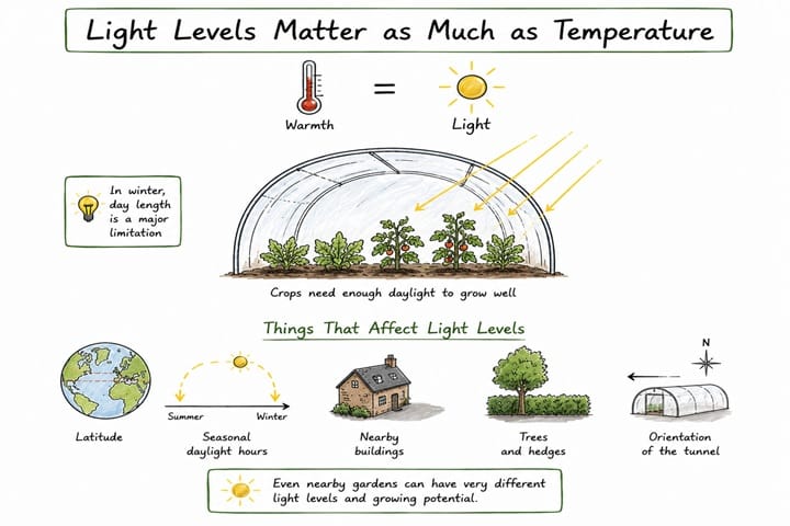 Polytunnel growing conditions sunlight
