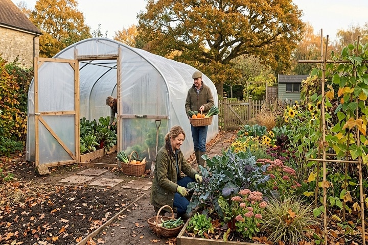clear your garden in autumn polytunnel