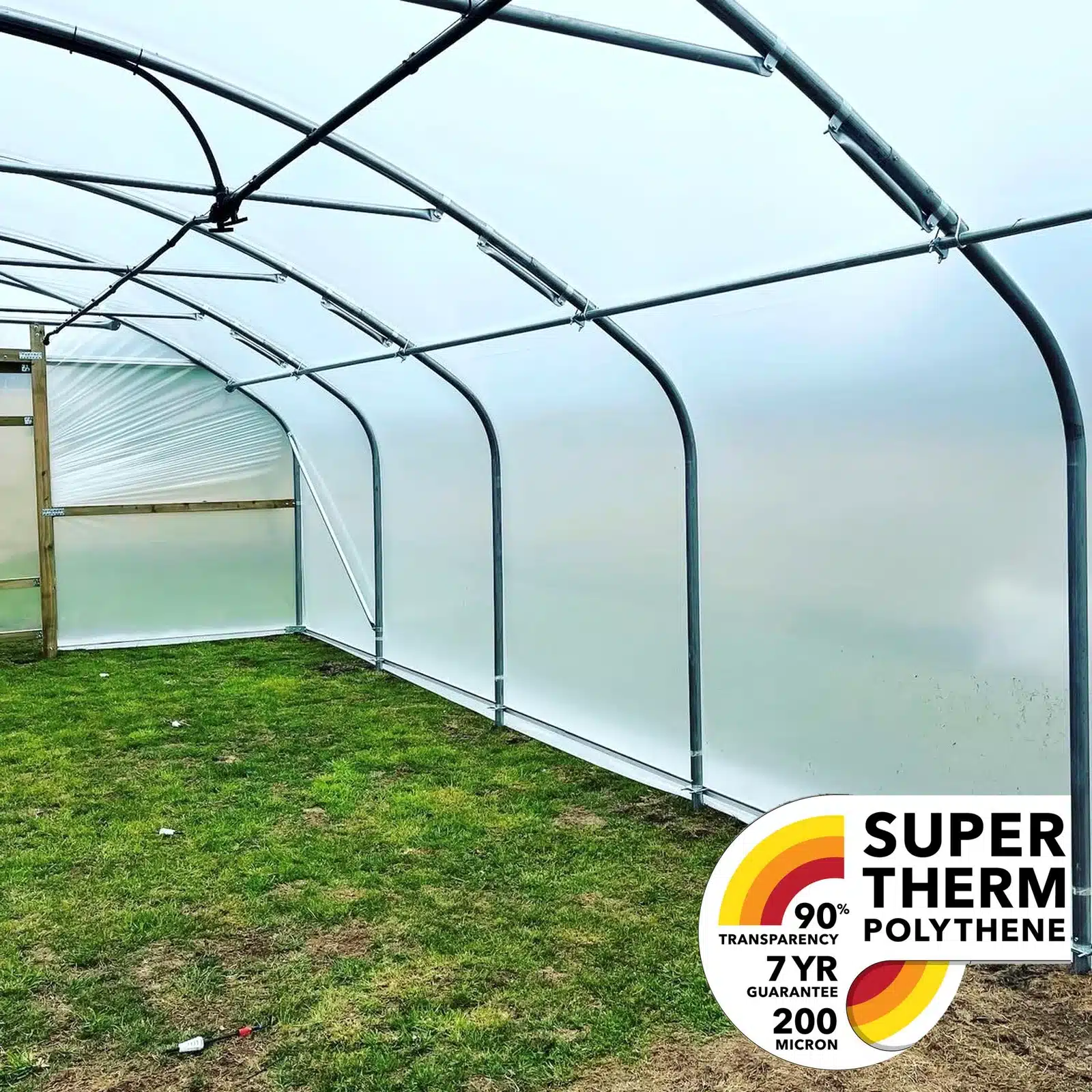 Inside a Super Therm polythene covered polytunnel